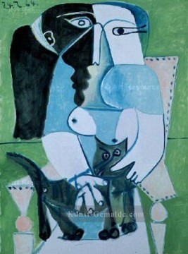 Pablo Picasso Werke - Frau au chat assise dans un fauteuil 1964 kubist Pablo Picasso